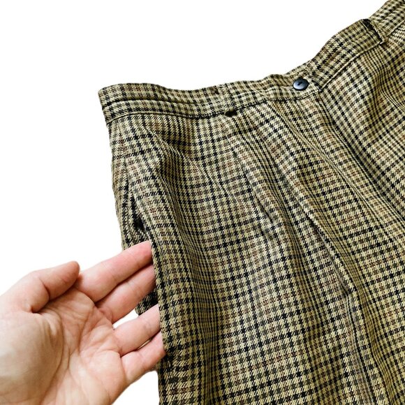 Green Check Trousers Silk & Wool Blend Pants Vintage Made in Canada Women's 12P - Picture 3 of 8